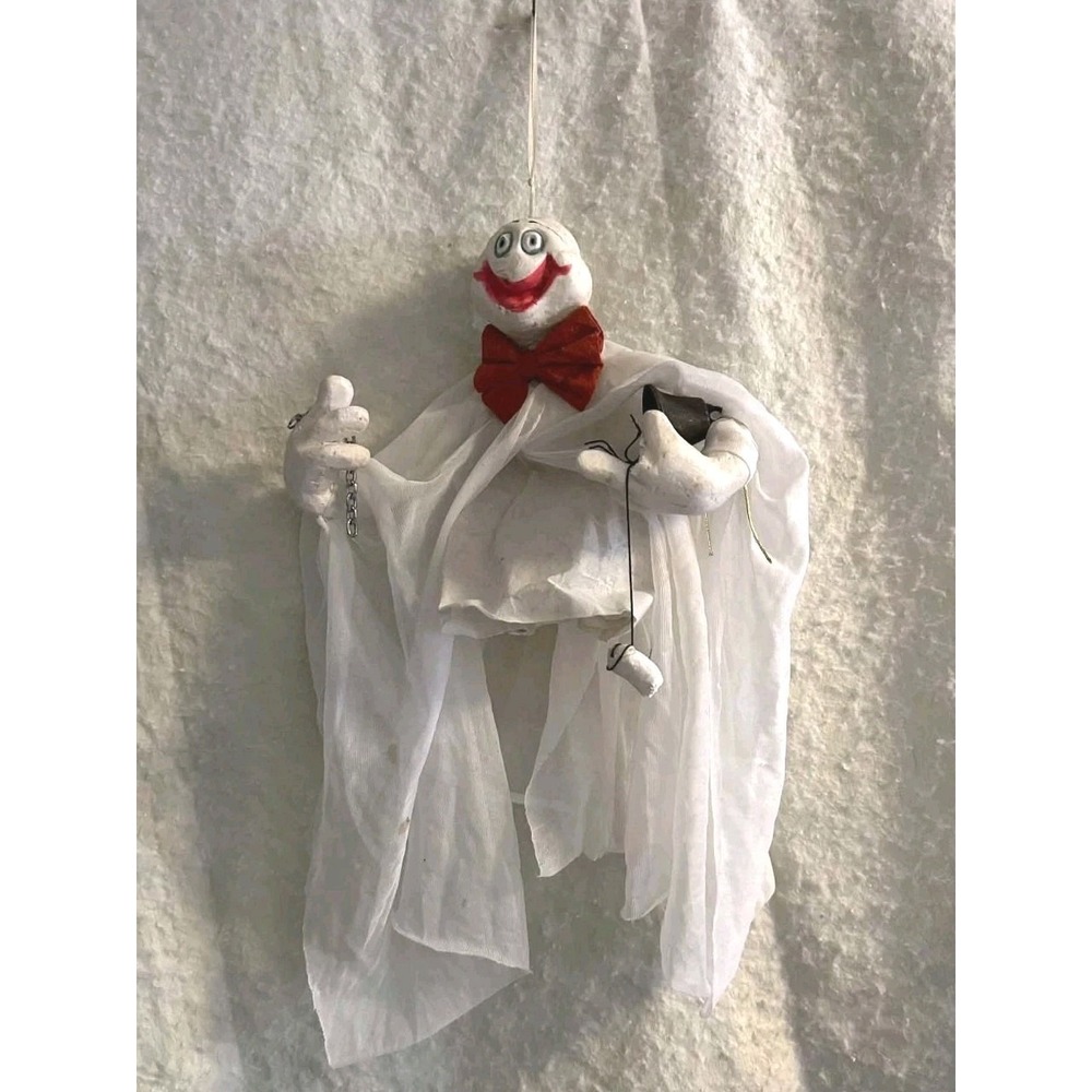 Vintage RARE Hard To Find Halloween Hanging Ghost Decor Sheer Fabric With Chain